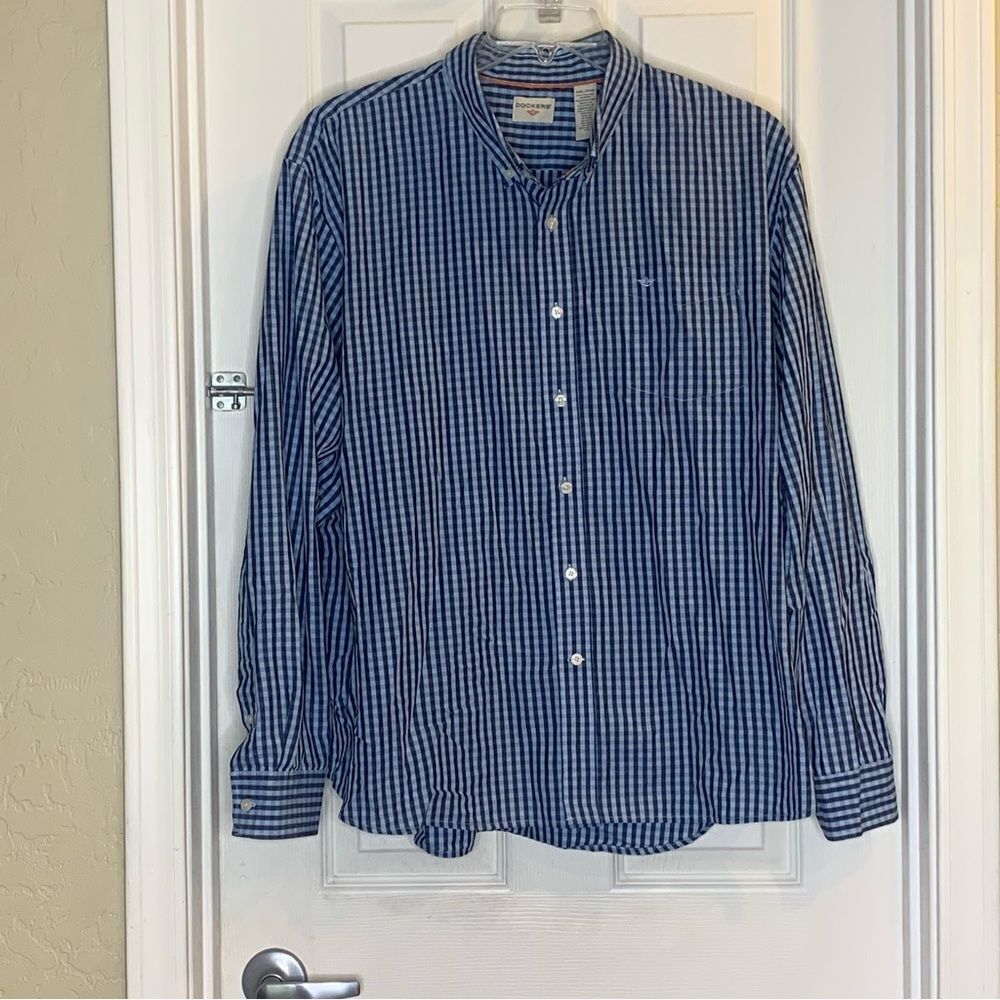 Dockers Blue Plaid Button Down Casual Shirt Size XXL